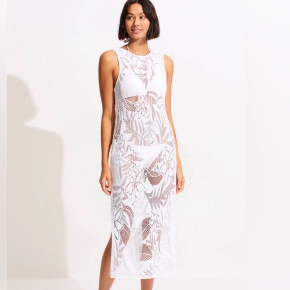 SeaFolly White Floral Lace Midi Dress